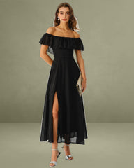 Black Off The Shoulder A-Line Maxi Dress