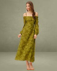 Green Floral Square Neck A-Line Maxi Dress