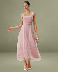 Pink Mesh Flowy Slip Midi Dress