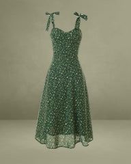 The Floral Tie Straps Midi Dress