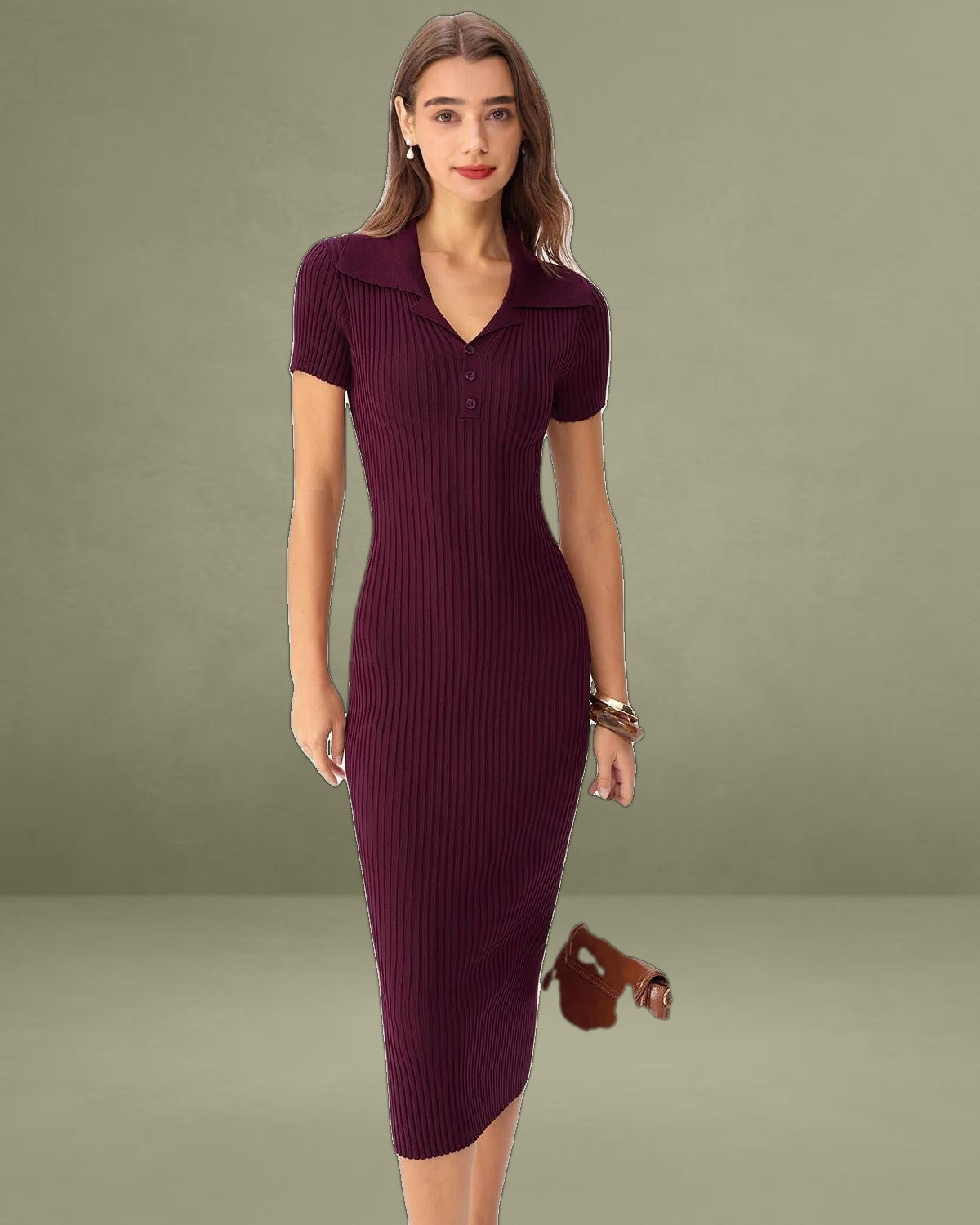 Wine Red Bodycon High Stretch Sweater Dress
