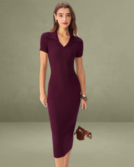 Wine Red Bodycon High Stretch Sweater Dress