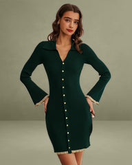Green Bodycon Button Sweater Dress