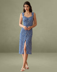The Single-breasted Floral Midi Dress