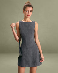 The Grey Boat Neck Sleeveless Mini Dress