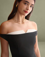 Women's Black Off-shoulder Contrasting Mini Dress