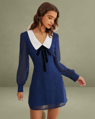 Blue Polka Dot Chiffon Mini Dress