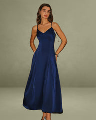 Navy A-Line Slip Maxi Dress