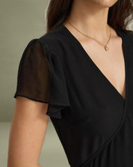 Black V Neck Chiffon Mini Dress