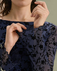 Women's Blue Translucent Long Sleeve Mini Dress