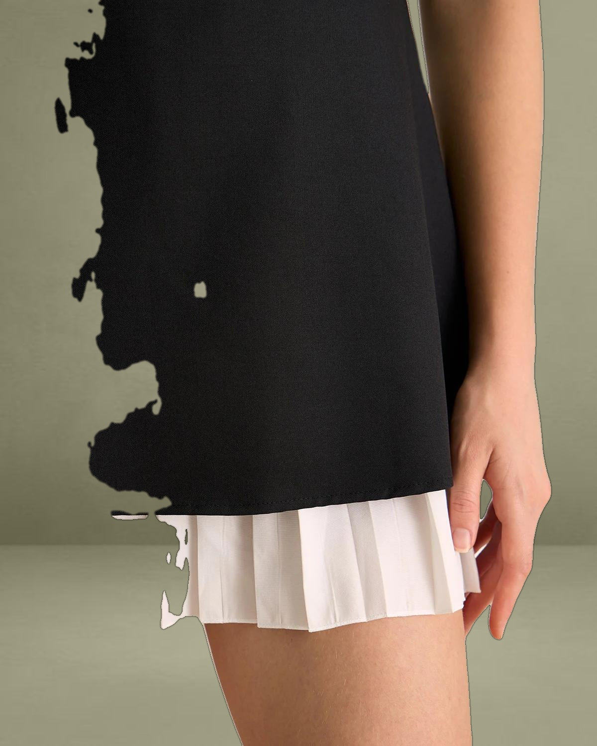 Women's Black Spliced Pleated Mini Dress