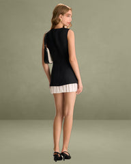 Women's Black Spliced Pleated Mini Dress