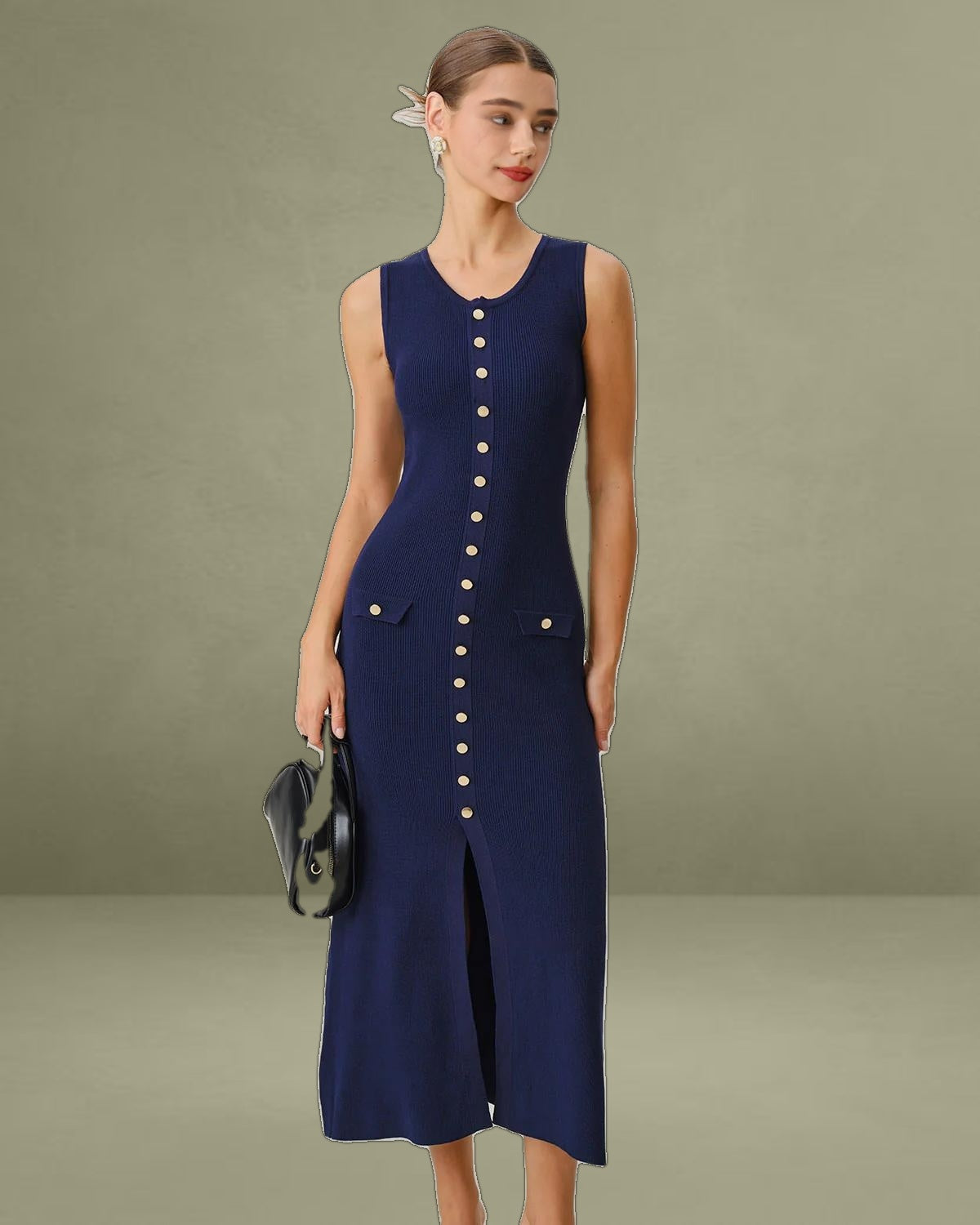 Blue U Neck Sleeveless Sweater Dress