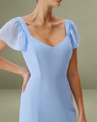 Blue Sweetheart Neck Chiffon Maxi Dress