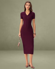 Wine Red Bodycon High Stretch Sweater Dress