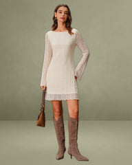 Apricot Lace Bell Sleeve Mini Dress