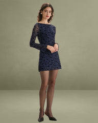 Women's Blue Translucent Long Sleeve Mini Dress