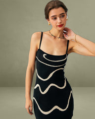 The Black Wave Mermaid Hem Knit Midi Dress