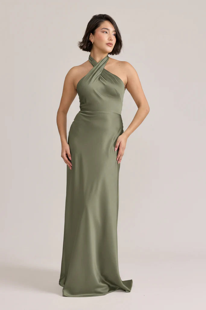 Ellapink Satin Dress | Ready To Ship | Moss