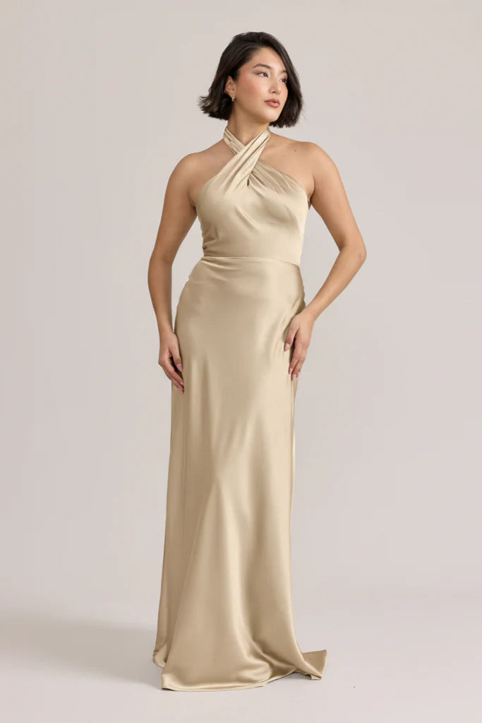 Ellapink Satin Dress | Ready To Ship | Gold Champagne