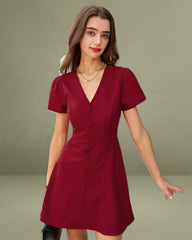 Red Button A-Line Mini Dress