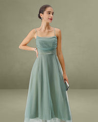 Green Mesh Flowing Slip Midi Dress