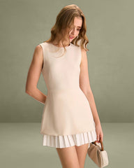 Women's Apricot Spliced Pleated Mini Dress