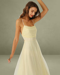 Beige Mesh Flowy Slip Midi Dress