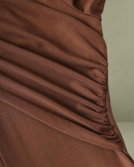 Brown Asymmetrical A-Line Maxi Dress