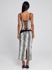 Ellapink RAVELLE MIDI SKIRT SILVER SNAKE