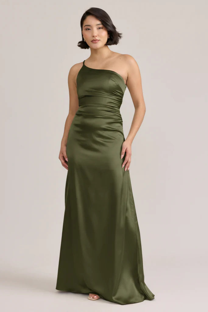 Ellapink Satin Dress Deep Olive | Ready To Ship