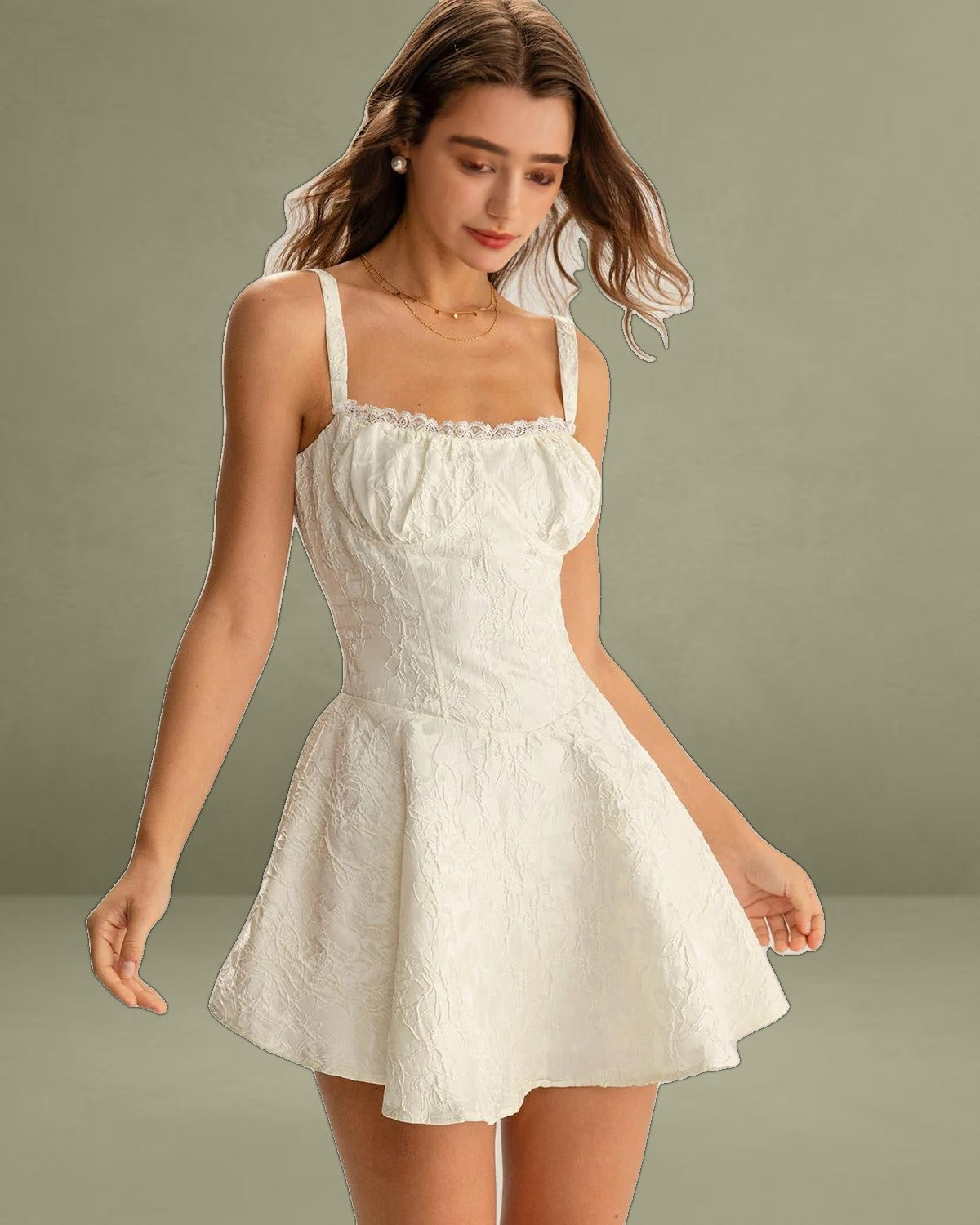 White Jacquard Ruched Slip Mini Dress