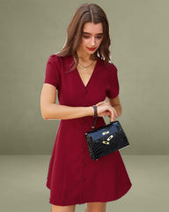 Red Button A-Line Mini Dress