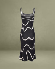 The Black Wave Mermaid Hem Knit Midi Dress