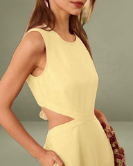 Yellow Round Neck Cut-Out Midi Dress