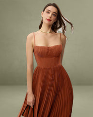 Caramel Sweetheart Neck Flowy Slip Maxi Dress