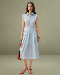 Blue Striped Cap Sleeve Midi Dress