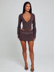 KESSIA TOP BROWN PINSTRIPE