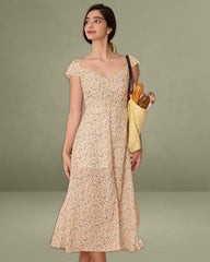 The Yellow V Neck Floral Slit Midi Dress