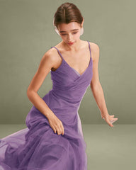 Purple Mesh Wrap Slip Maxi Dress