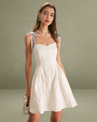 The Off White Jacquard Tie Strap Mini Dress