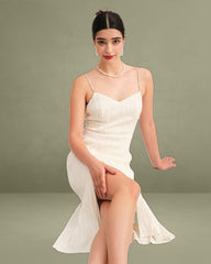 The Wave Textured Pearl Strap Midi Dress