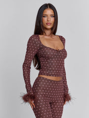 Ellapink MAHRIA TOP BROWN POLKA DOT