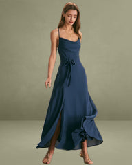 The Navy Cowl Neck Cutout Back Maxi Dress