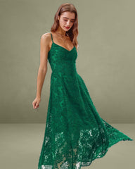Green Floral Shirred Slip Midi Dress