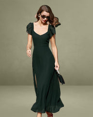 Black Sweetheart Neck Chiffon Maxi Dress