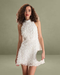 The White Mock Neck Tie-Back Mini Dress