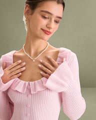 Women's Pink U-Neck Ruffle Bodycon Sweater Dress