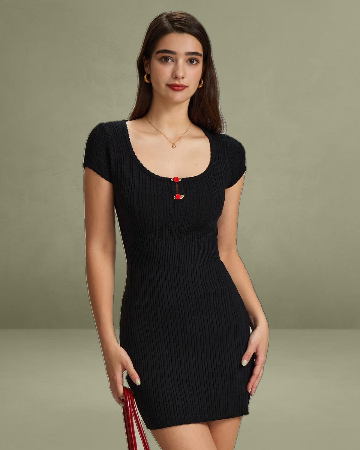 Black Round Neck Ribbed Mini Dress