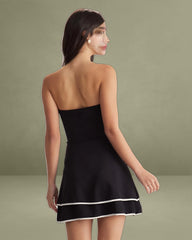 Black Contrast Strapless Mini Dress